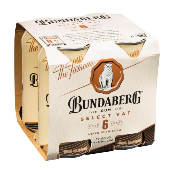 Buy Bundaberg Select Vat & Cola Can 375ml 4 Pack | Coles
