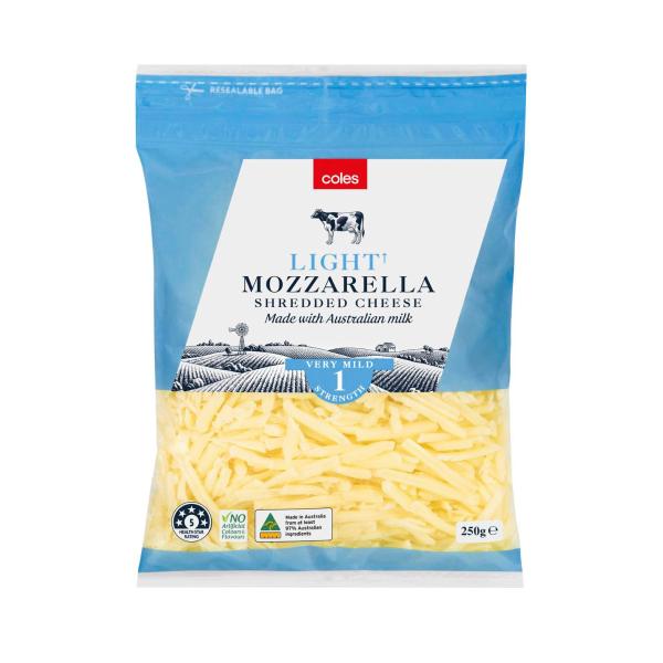 Coles Australian Light Shredded Mozzarella 250g product image