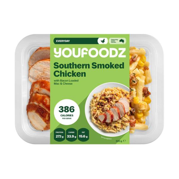 Southern Smoked Chicken With Bacon Loaded Mac & Cheese