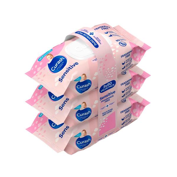 Curash Fragrance Free Sensitive Skin Baby Wipes 240 Pack product image