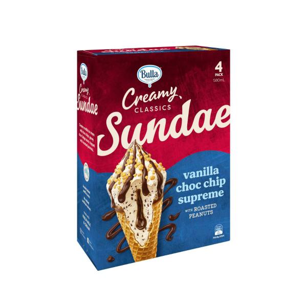 Creamy Classics Vanilla Choc Chip Supreme Sundae Cones 4 Pack