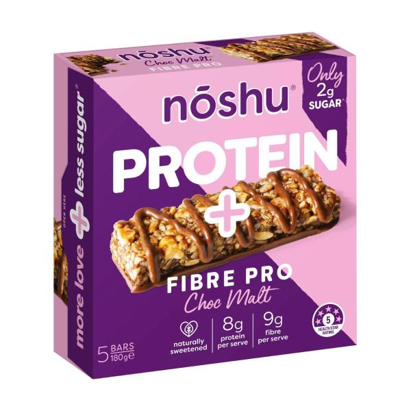 Noshu Protein+ Choc Malt Fibre Pro Bars 180g