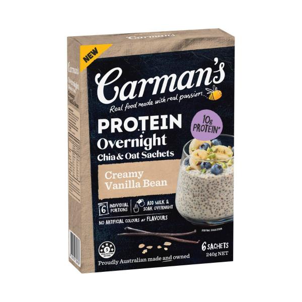 Carman's Protein Overnight Chia & Oat Sachets Creamy Vanilla Bean | 240g – Coles