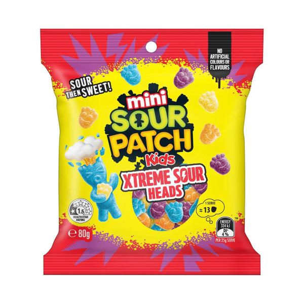 Sour Patch Kids Mini Xtreme Sour Heads | 80g – Coles