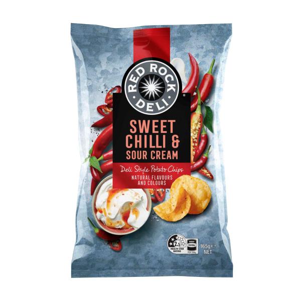 Red Rock Deli Potato Chips Sweet Chilli And Sour Cream 165g