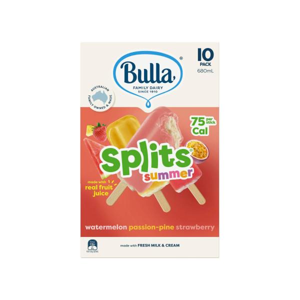 Bulla Summer Watermelon- Passion Lime & Strawberry Ice Cream Splits 10 Pack