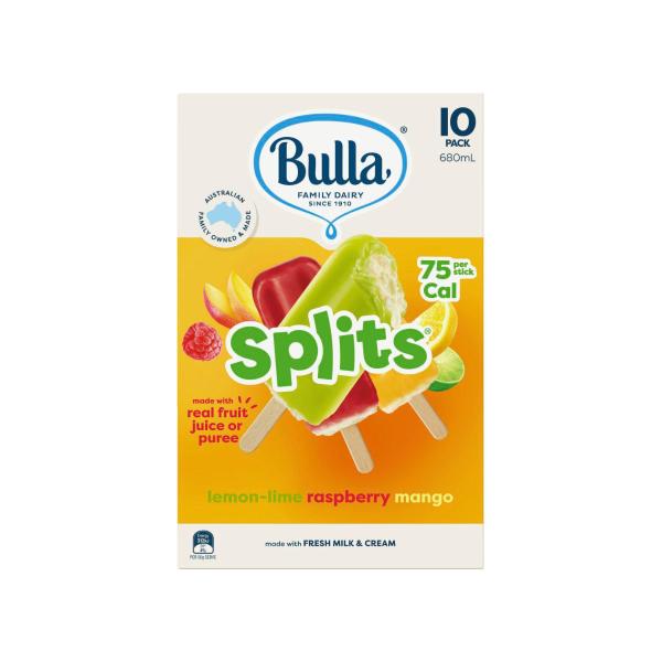 Bulla Lemon Lime- Raspbrry & Mango Ice Cream Splits 10 Pack