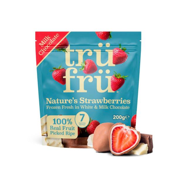 Tru Fru Milk & White Chocolate Coated Frozen Strawberries