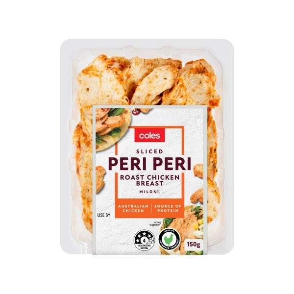 Coles Sliced Peri Peri Roast Chicken Breast 150g product image