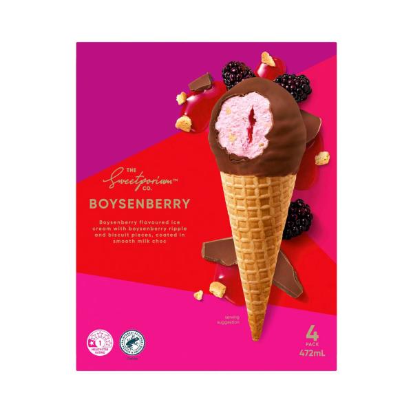Coles Sweetporium Boysenberry Choc Top Ice Cream 4 Pack