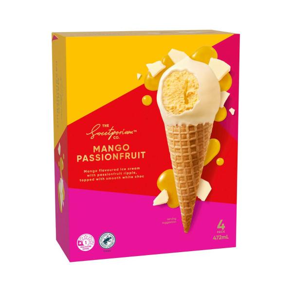Coles Sweetporium Mango Passionfruit White Choc Top 4 Pack