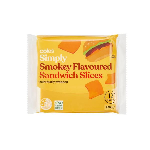 Coles Simply Smokey Flavoured Sandwich Slices 12 Pack 250g product image