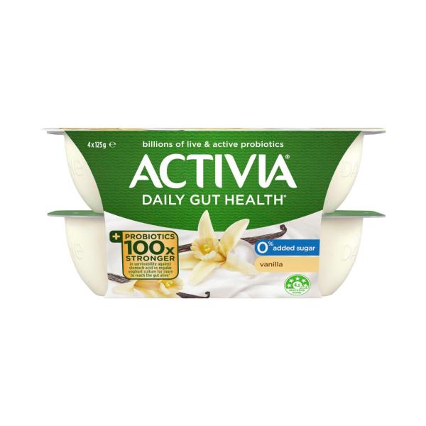 Activia No Added Sugar Yoghurt Vanilla 4x125g