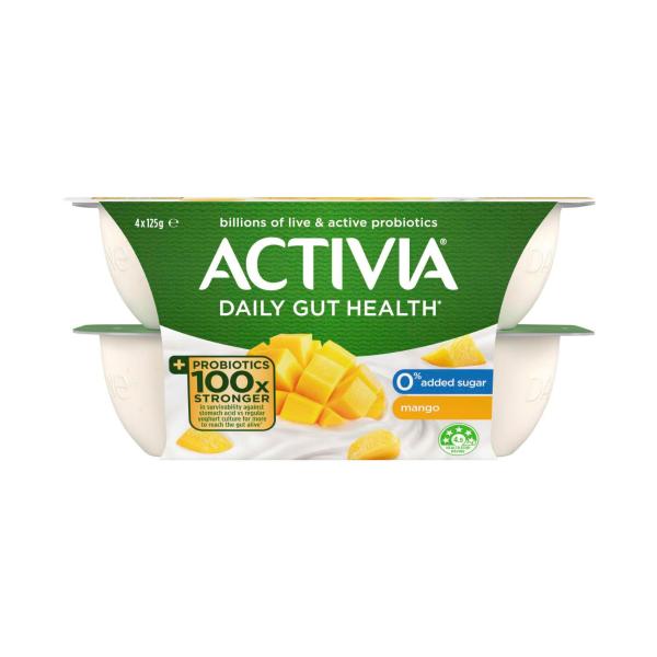 Activia No Added Sugar Yoghurt Mango 4x125g