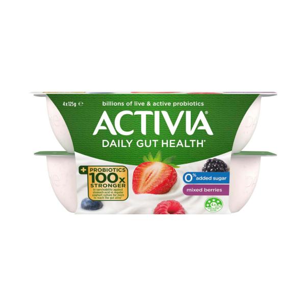 Activia No Added Sugar Yoghurt Mixed Berries 4x125g