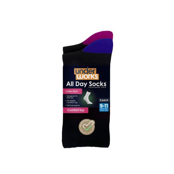 Hl1032 Ladies Cushion Foot Socks Black Size 9-11