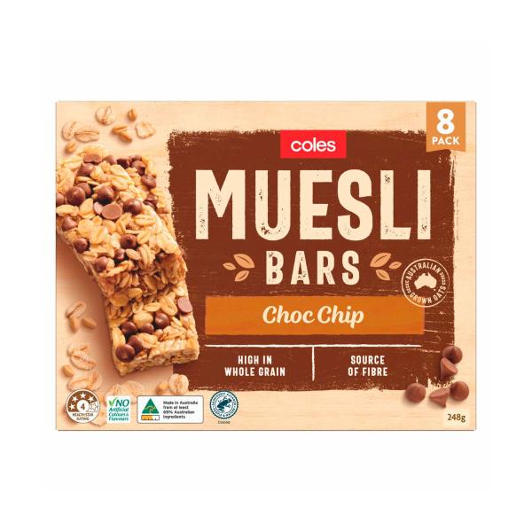 Coles Muesli Bars Chocolate Chips 8 Pack 248g product image
