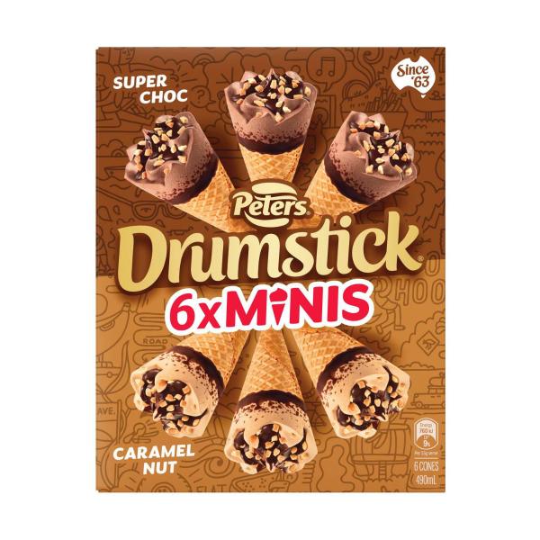 Drumstick Minis Super Choc & Caramel Nut Cones 6 Pack