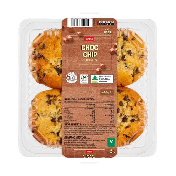 Coles Choc Chip Muffins 4 Pack 420g product image