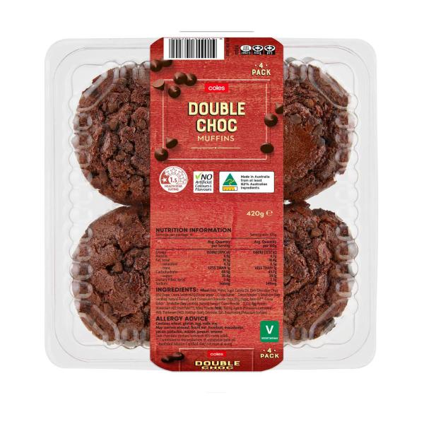 Coles Double Choc Muffins 4 Pack product image