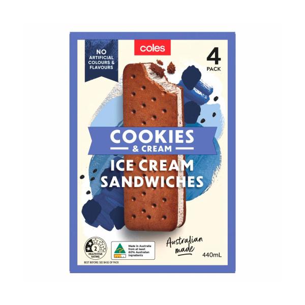 Coles Ice Cream Sandwich Cookies & Cream 440 ml product image