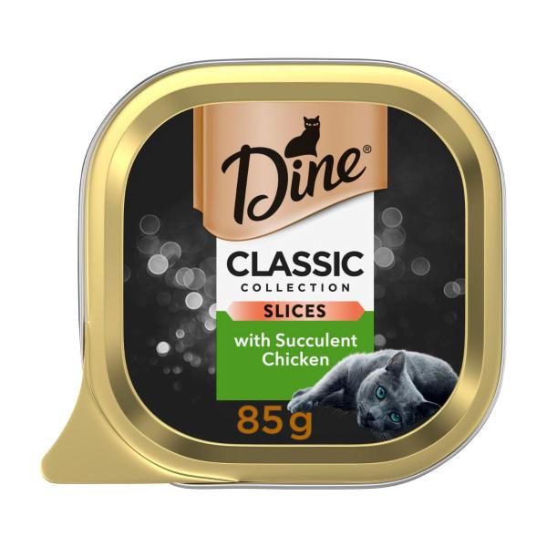 Dine Classic Collection Adult Wet Cat Food Slices With Succulent Chicken Tray 85g