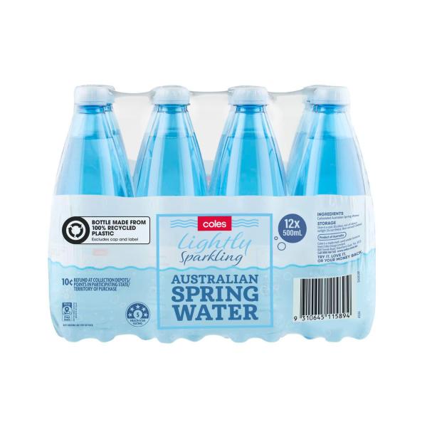 Coles Lightly Sparkling Spring Water 12x500ml 12 Pack product image