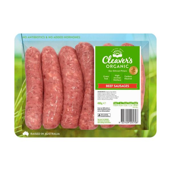 Cleaver's Organic Grass-fed Beef Sausages Gluten Free 450g product image