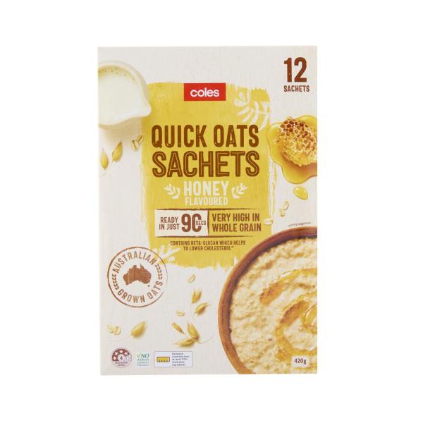 Coles Quick Oats Honey Flavoured Sachets 12 Pack 420g product image