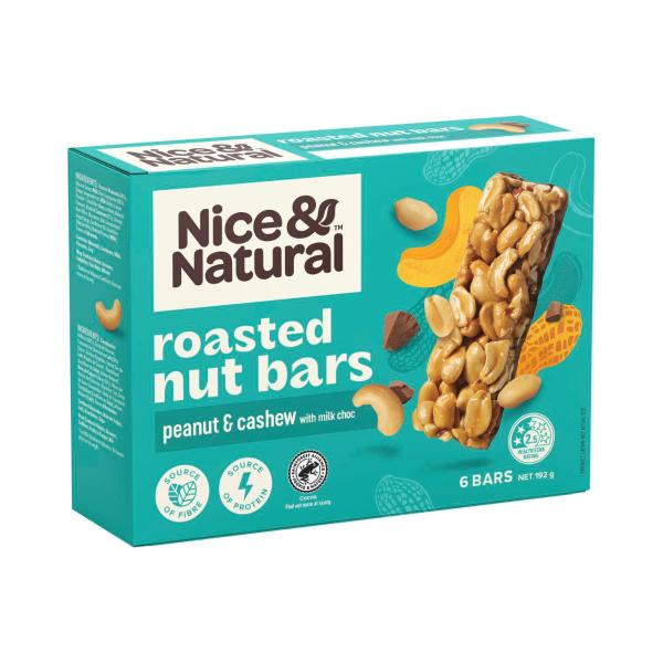 Nice & Natural Nut Bars Peanut & Cashew With Milk Choc Multipack Snacks 6 Pack 192g