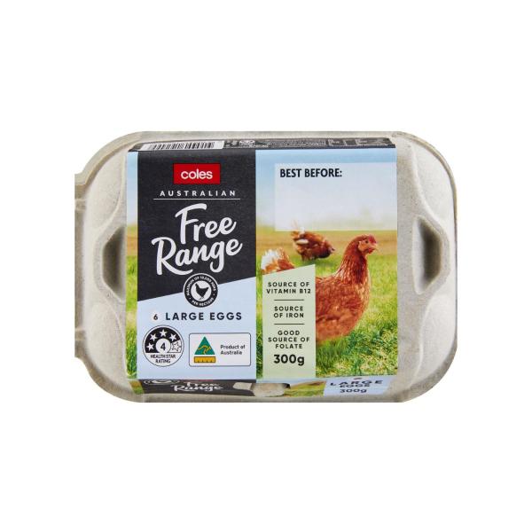 Coles Free Range Eggs 6 Pack 300g
