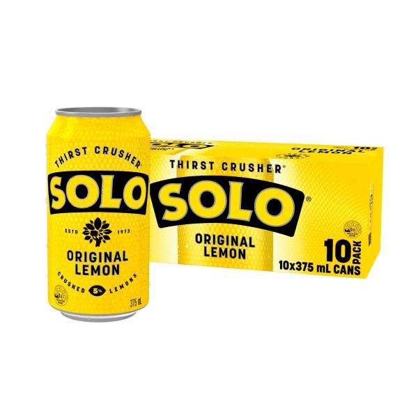 Solo Thirst Crusher Original Lemon Soft Drink Cans Multipack 375ml x 10 Pack 10 pack