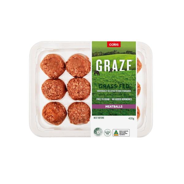 Coles Graze Grass Fed Beef Meatballs 420g