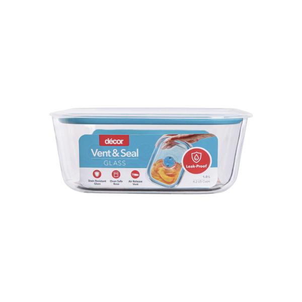 Vent & Seal Glass Leak Proof Container 1l