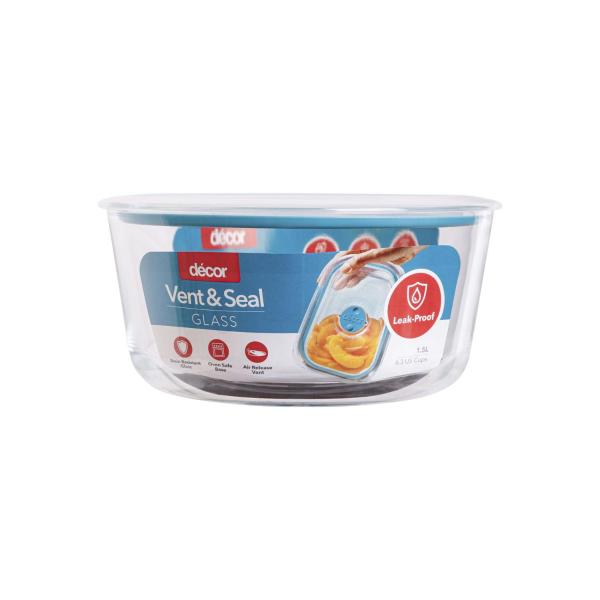 Vent & Seal Leak Proof Glass Round Container