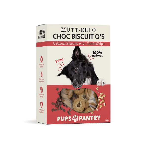 Pups In The Pantry Mutt-ello Choc Biscuits O's Dog Treat 140g