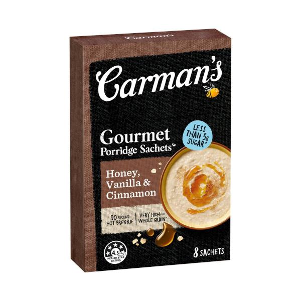 Carman's Porridge Sachets Honey Vanilla & Cinnamon 8 Pack 320g