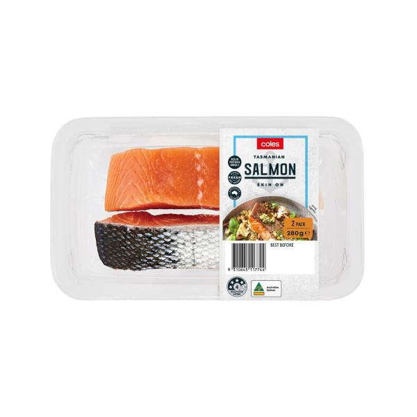 Coles Tasmanian Salmon Portions Skin On 2 Pack 280g