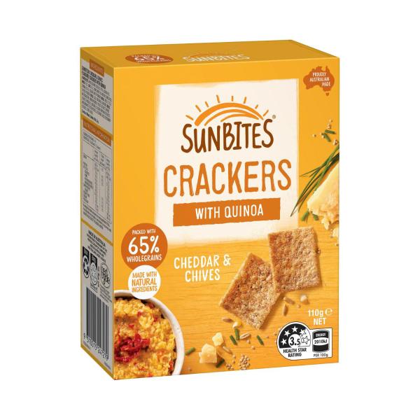 Sunbites Cheddar & Chives Snack Crackers With Quinoa Share Pack | 110g – Coles