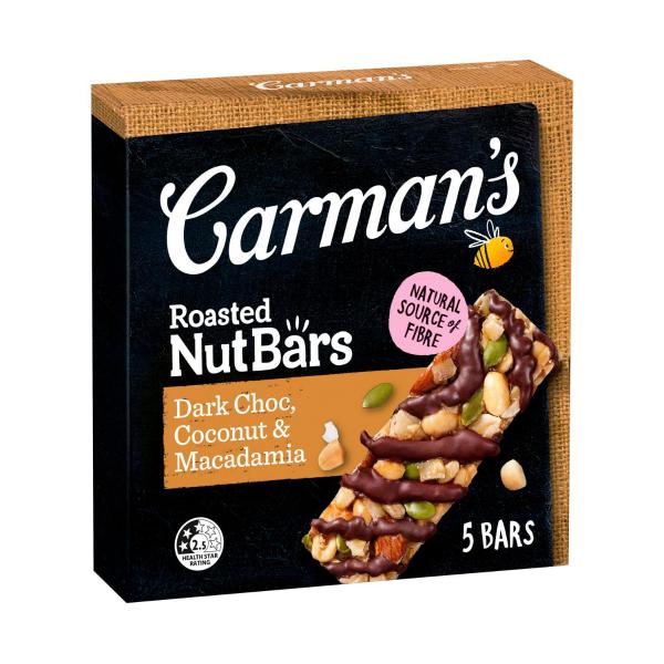 Carman's Dark Choc Macadamia & Coconut Nut Bar 160g product image