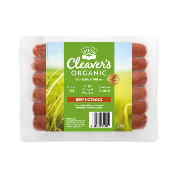 Cleaver's Organic Grass-Fed Beef Hotdogs Gluten Free 275g