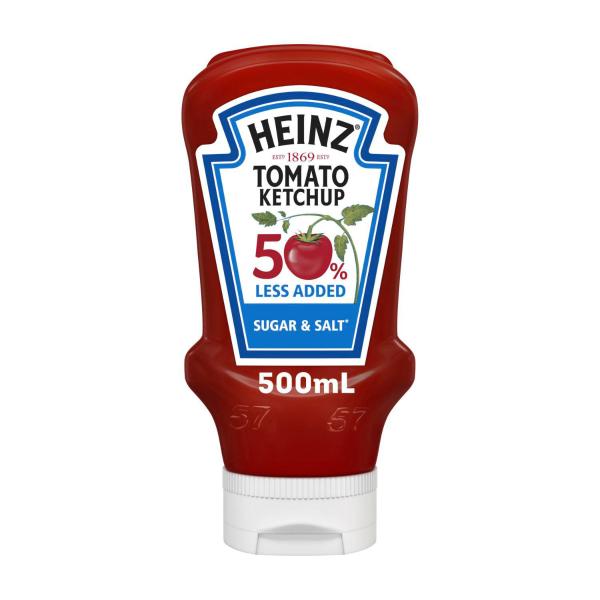 Heinz Tomato Ketchup 50% Less Sugar & Salt Squeezy 500mL