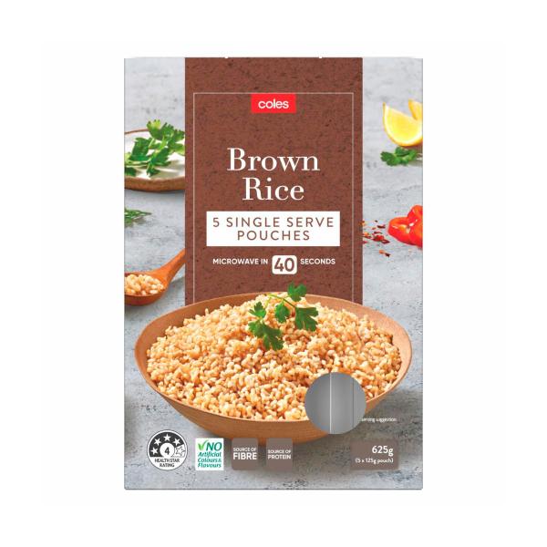 Coles Microwavable Brown Rice 5 Pack 625g product image