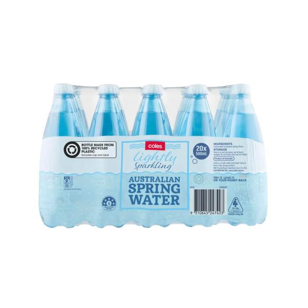Coles Lightly Sparkling Water 500ml 20 pack product image