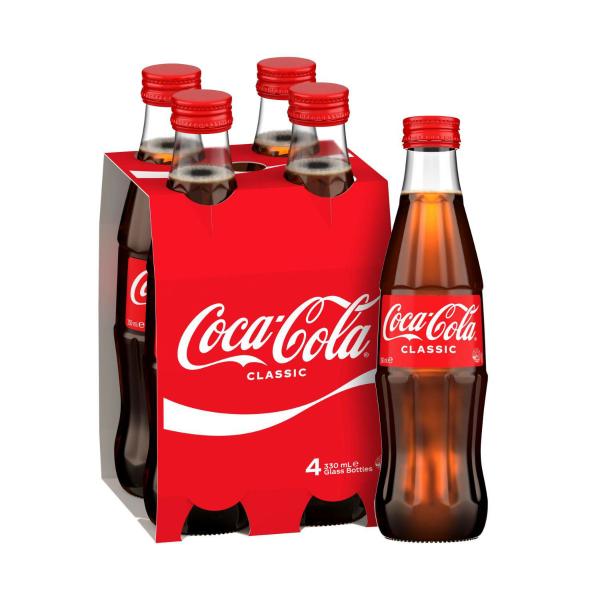 Coca-Cola Classic Soft Drink Multipack Glass Bottles 4x330ml 4 pack product image