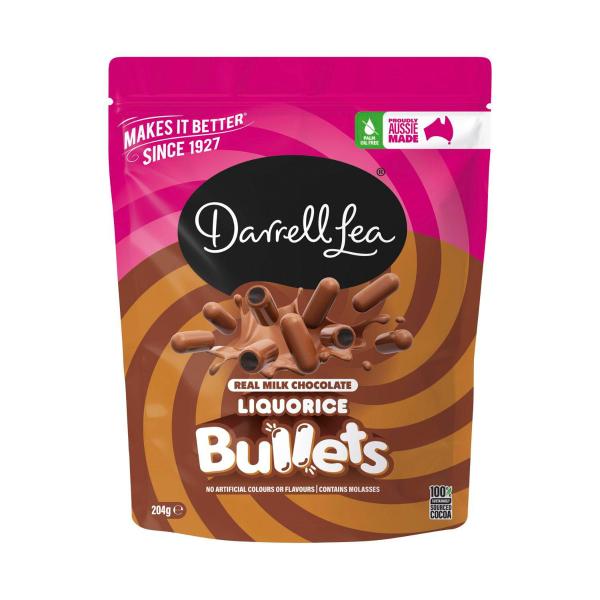 Darrell Lea Milk Chocolate Liquorice Bullets 204g product image