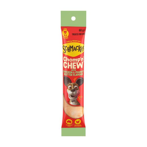 Schmackos Chomp N Chew With Peanut Butter & Chicken Flavoured Dog Treat Large 60g product image
