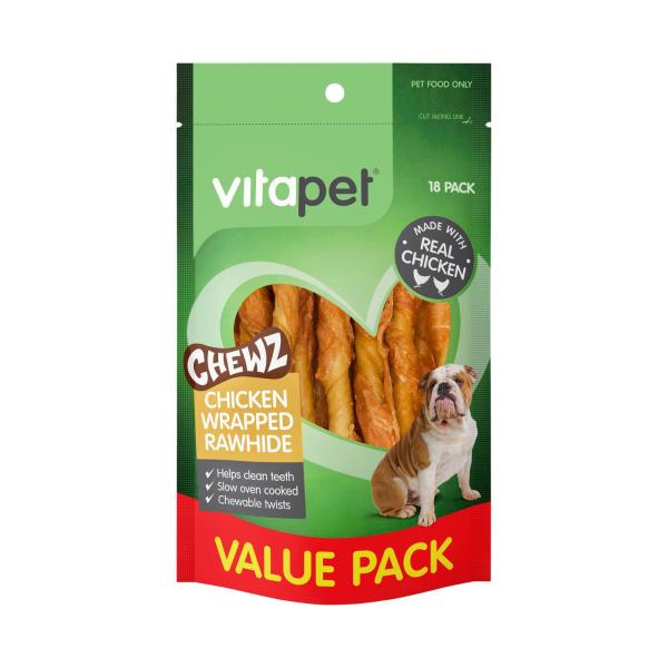 Vitapet Chewz Chicken Wrapped Rawhide Sticks Dog Treat 18 pack product image