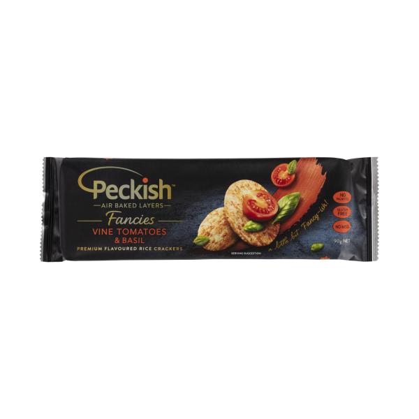 Peckish Fancies Rice Crackers Tomatoes And Basil 90g product image