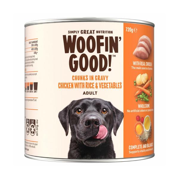 Woofin Good Chunks In Gravy Chicken Rice & Veg Dog Food 720g